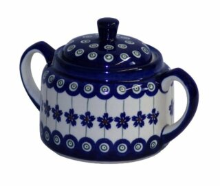 Zuckerdose, kompakt-bauchige Form mit zwei Henkeln und flachem Deckel, 350 ml, Dekor 166a