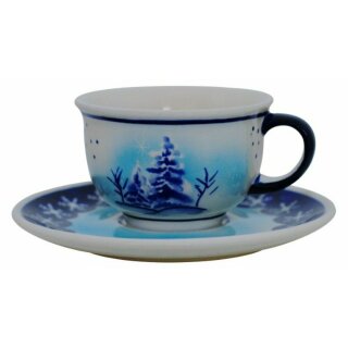 Coffee cup with curved out edge and saucer in the decor DU11