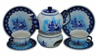 Teekanne mit Stövchen, 2 Teller Ø19 cm, 2x Kaffeetasse mit Untertasse, Dekor DU11