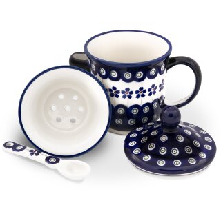 Tee mug with cover tea strainer and spoon in the decor 166a