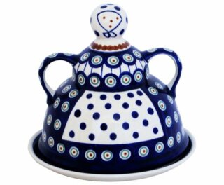 Ø17.4 cm Cheese Dome / Butter Dish "Cheese Lady" with Plate, Pattern 8