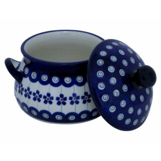 Boleslawiec marmelade pot with handle and cover. Dekor 166a