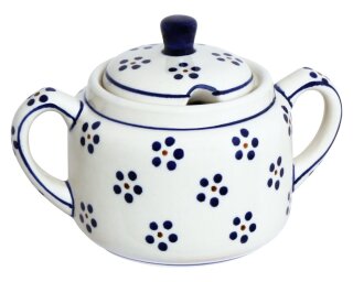 Zuckerdose, kompakt-bauchige Form mit zwei Henkeln und flachem Deckel, 350 ml, Dekor 1