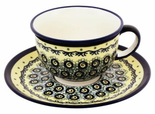 Coffee cup with curved out edge and saucer in the decor DU1