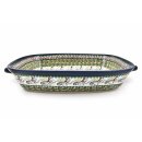 Rectangular serving bowl with high rim and two handles...