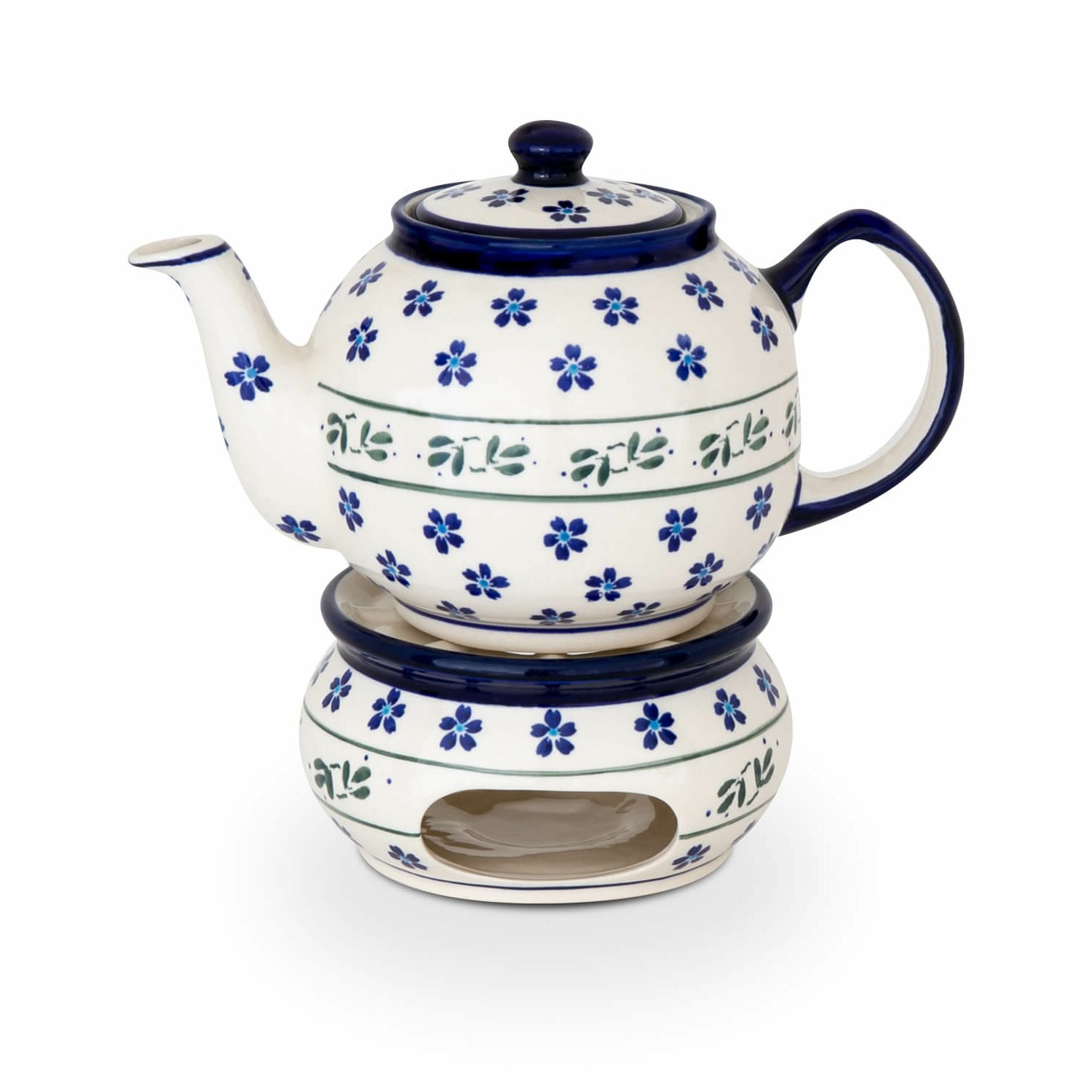 Original Bunzlauer Keramik Teekanne 1.0 Liter Stövchen im Dekor 37