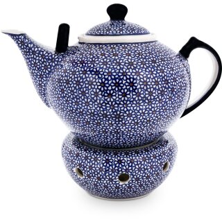 Bunzlauer Keramik Teekanne XXL 2,9 Liter + Stövchen, Dekor 120