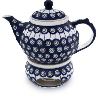 Bunzlauer Keramik Teekanne mit Stövchen 1.25L, Dekor 8